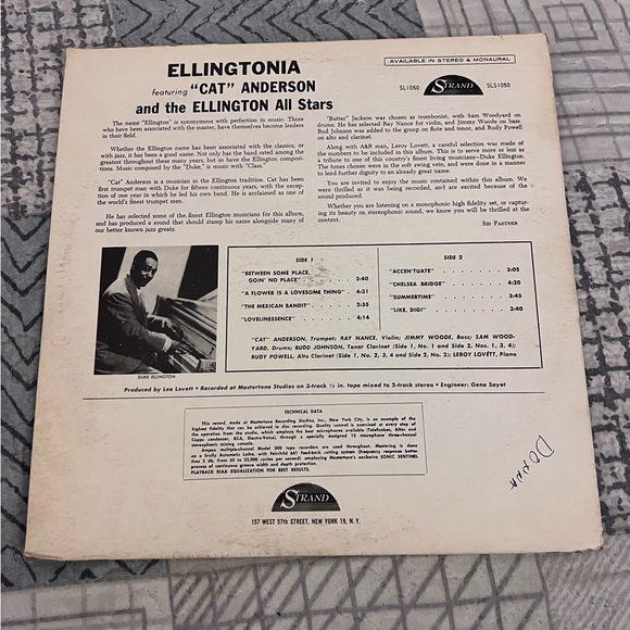 CAT ANDERSON AND THE ELLINGTON ALL STAR ELLINGTONIA VINYL LP STRAND SL 1050 - Picture 2 of 4